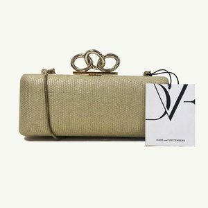 DVF Sutra Gold Metallic Miniaudiere Canvas Clutch